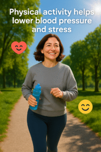 Engaging in physical activity reduces blood pressure and stress