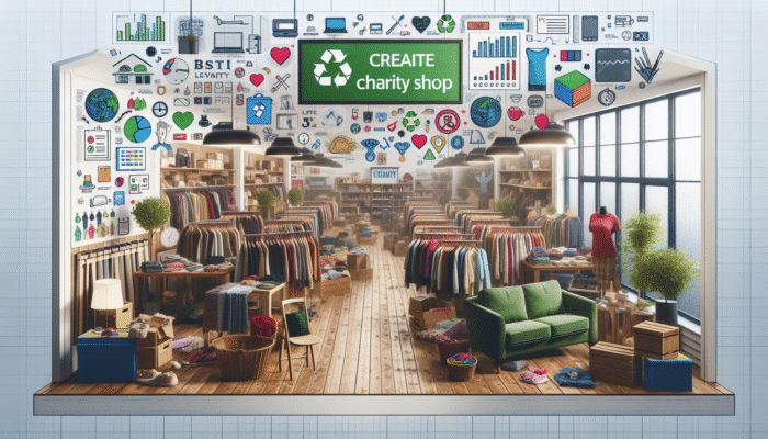 A charity shop with second-hand furniture and clothing, promoting recycling and reuse.