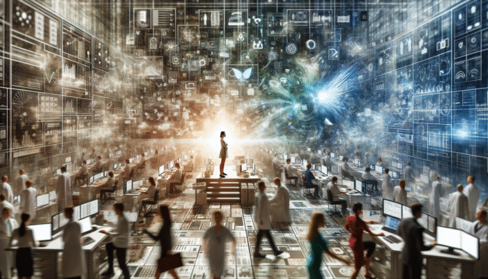 Calm Under Pressure: A serene person making clear decisions amidst chaos in a high-stress environment.