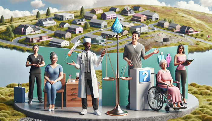 Diverse group receiving affordable thyroid tests in Burgess Hill clinic, with clear pricing signage.