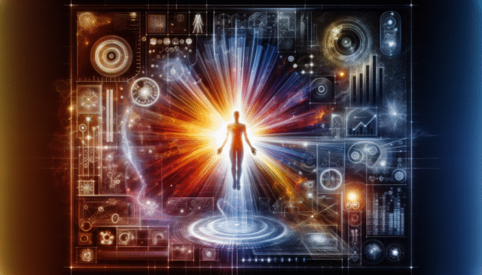 A dynamic blueprint with vibrant graphs and charts, symbolizing marketing success and growth on digital devices.