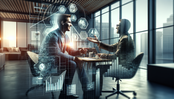 A person negotiating lower interest rates with a financial advisor in a cozy office, surrounded by financial documents.