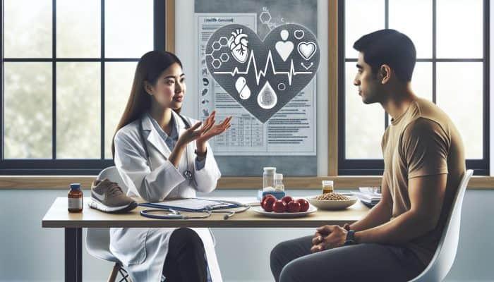 A doctor in Beverley discussing personalized cholesterol management, including diet and lifestyle changes, with a patient.