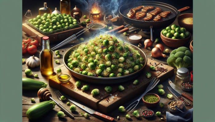 A vibrant BBQ scene with seasoned sprouts enhancing flavour and nutrition.