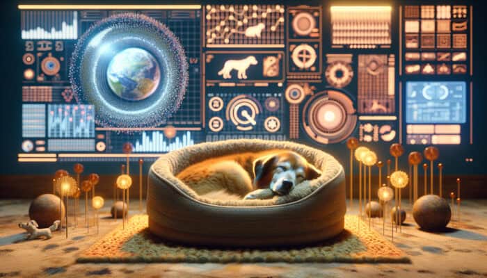An elderly dog resting comfortably on a cosy bed in a safe, obstacle-free room with non-slip mats.