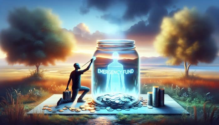Living Debt-Free After Consolidation Loans: A UK Guide | DCL A person saving coins into a glowing 'Emergency Fund' jar, with a clear, debt-free horizon.