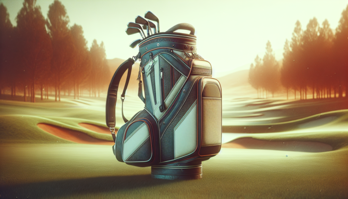 A modern golf bag with integrated cooler and padded straps on a South African course, featuring detachable compartments for beverages.