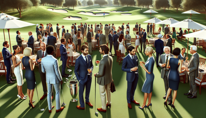 Vibrant outdoor event at Pretoria Country Club: new members mingling with long-standing ones on manicured lawns and golf courses.