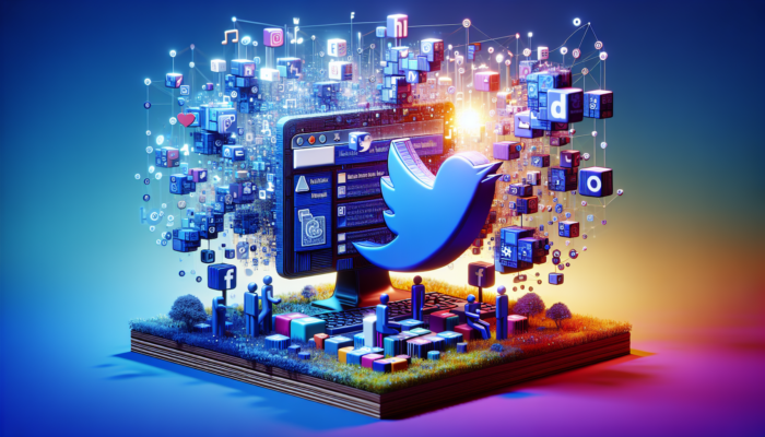 Vibrant illustration depicting a Kingswood business website with Facebook and Twitter icons, illustrating users engaging and sharing within an online community.