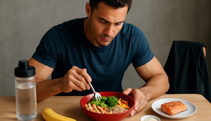 Athlete documenting post-workout meals in a journal to optimise nutrition and recovery