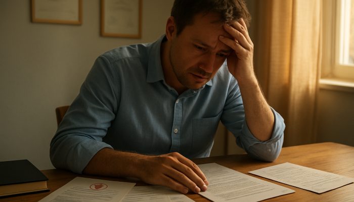 Creating Gentle Repayment Plans While Unwell: Guidance | DCL Concerned individual at sunlit desk with medical certificates, bills, and letter requesting creditor relief