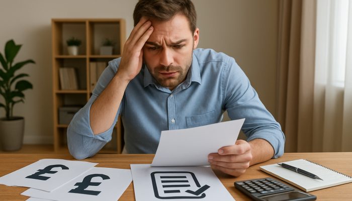 Join Payday Loans Into One Cheaper Deal: Save Money Today | DCL UK borrower consolidating scattered payday loans into one repayment plan at cluttered desk