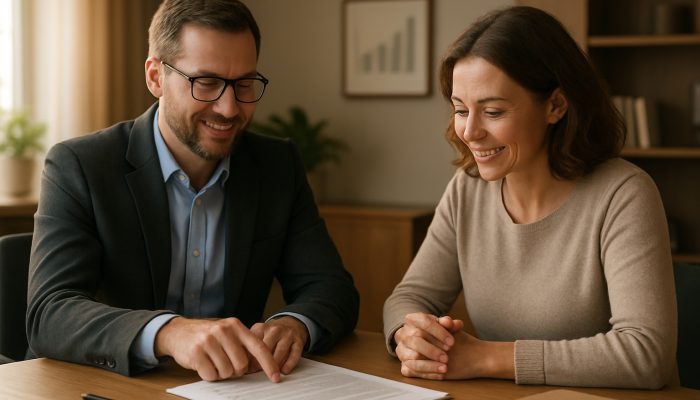 Consolidate Your Payday Loans into a Single Convenient Payment: Save Money Today | DCL UK debt advisor guiding borrower through consolidation documents in serene office with charts